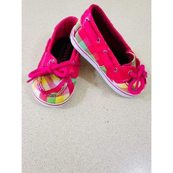 Sperry Biscayne Crib Madras Plaid Deck Shoes Todder, Size 4 - Picture 3 of 7